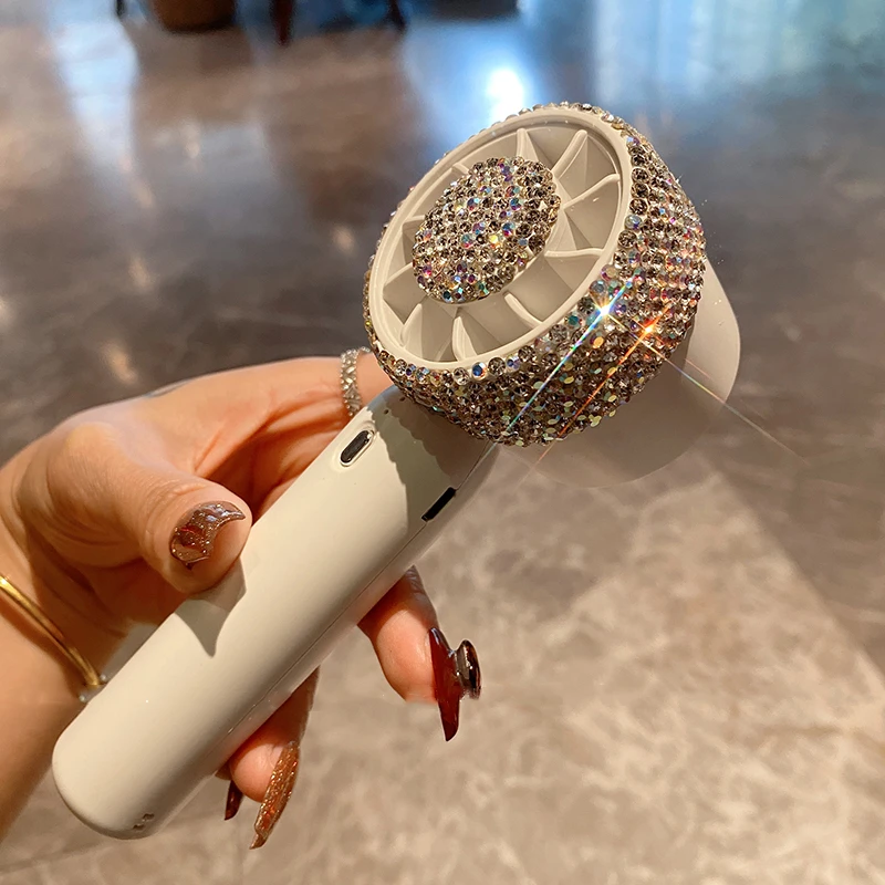 Turbo Handheld Fan with Rhinestones Fixation Seat Mini Portable USB Rechargeable Silent Student Desktop Bladeless Small Fan