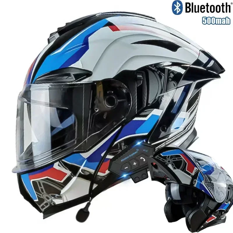 Flip up Motorcycle Helmet With Bluetooth Dual lens off-road Racing helmet Cascos para moto Motorbike Helmet DOT Approved For BMW 