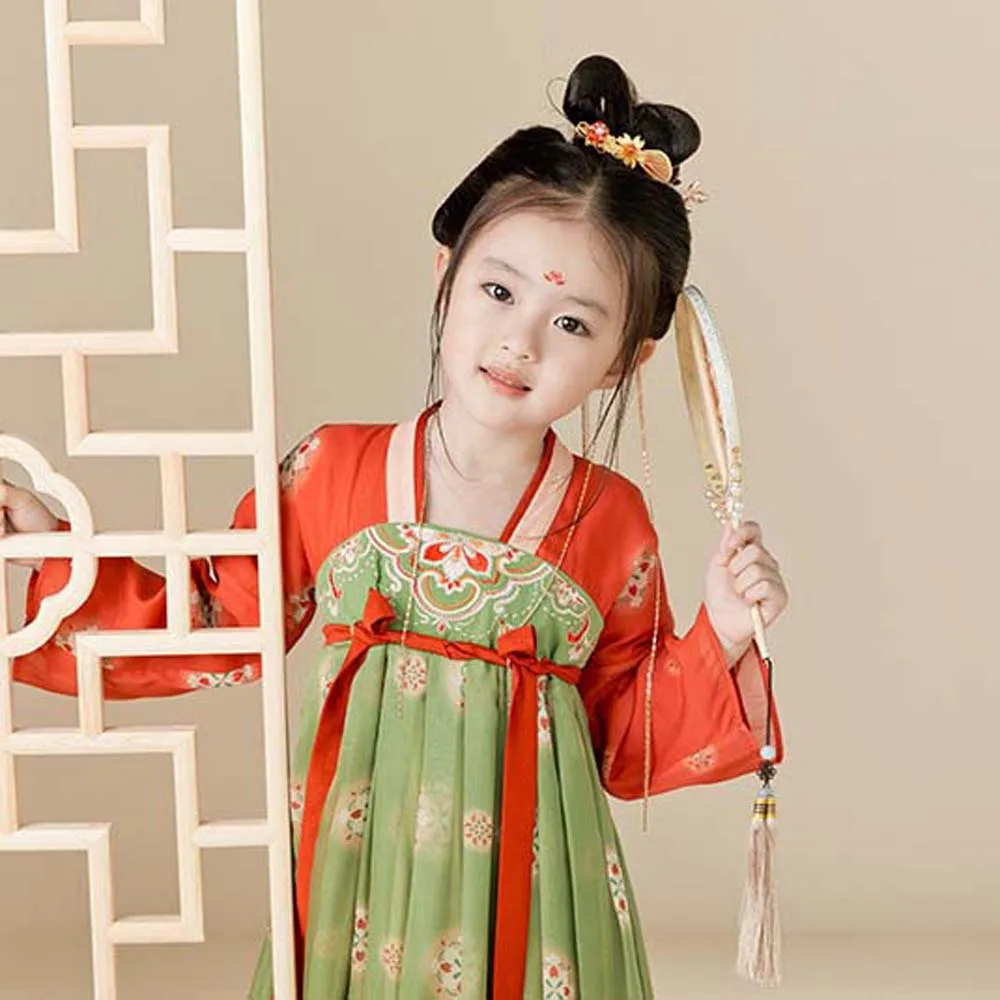 Tang-dynastie Chinese Kinderen Meisjes Hanfu Outfit Oude Cosplay Prestaties Chinese Meisjes Oude Jurk Volksdans