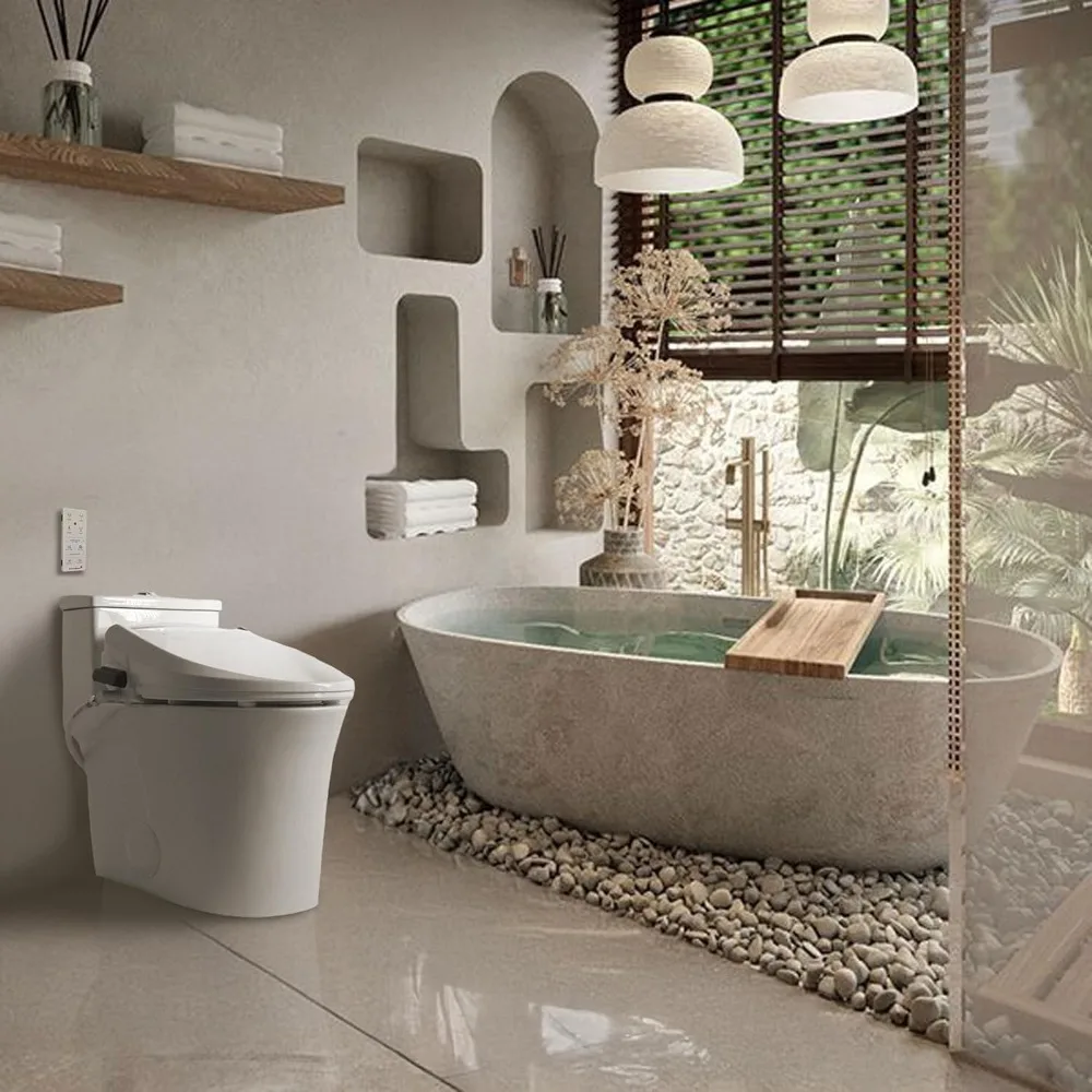 Electric Smart Bidet Seat SB-1000WE with Heated Seat, Warm Air Dryer, Temperature-Controlled Wash, and Remote Control