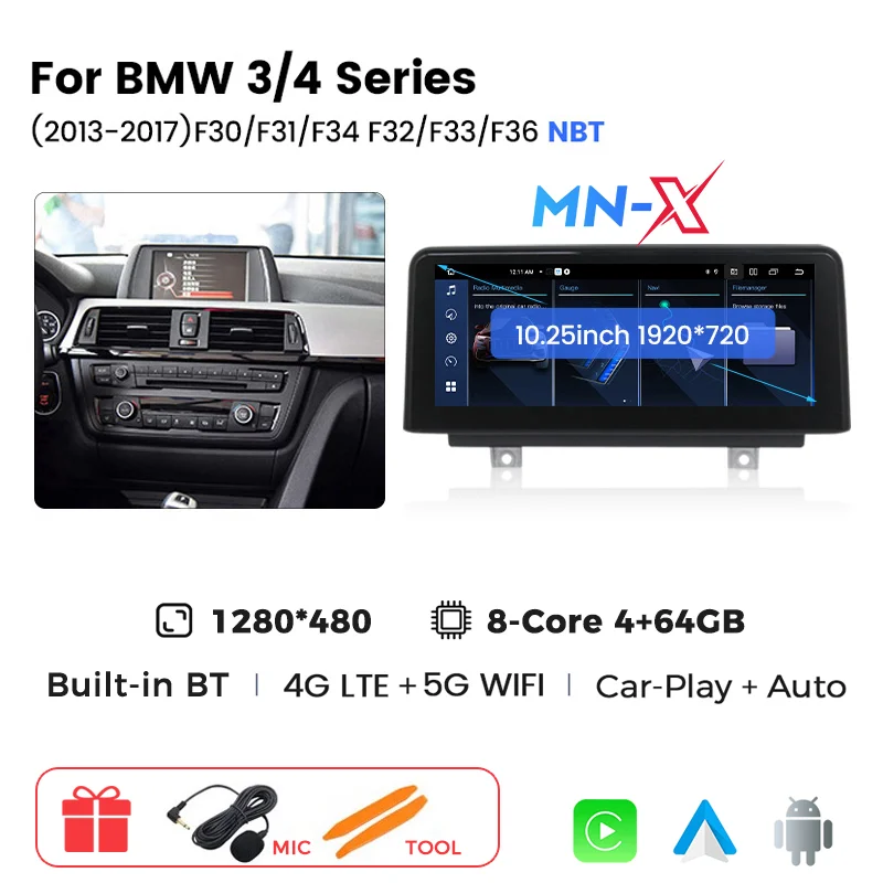 MEKEDE Android 14 Autoradio Voor BMW 1 2 3 4 Serie F20 F21 F22 F30 F31 F32 F33 F34 F36 GPS Draadloze Android Carplay Auto 4G WIFI