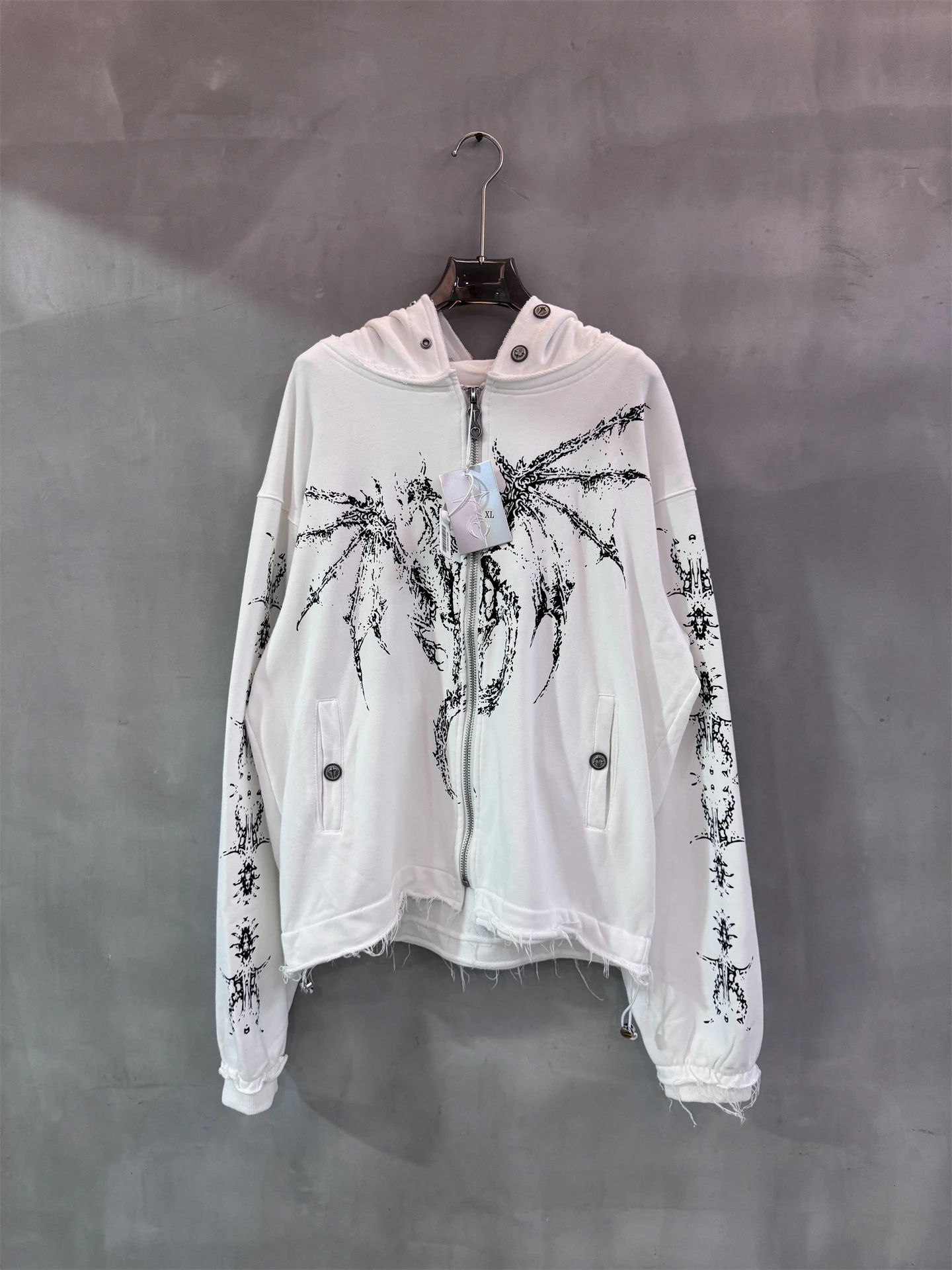 

Худи на молнии Thug Club Heavyweight Dragon Bone Devil Print Rivet Weathered Loose Long Sleeve, молодежное, повседневное, осенне-зимнее...