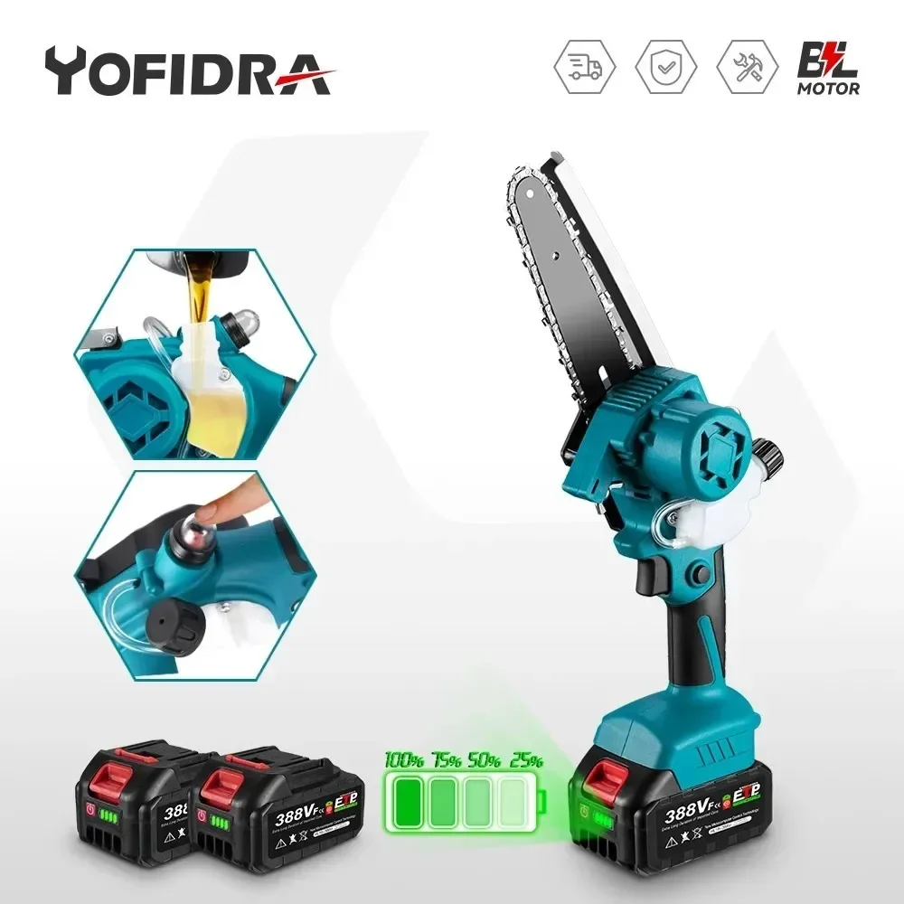 Yofidra 18V 6 Inch Không Chổi Than Điện Nhìn Thấy Có Điều Chỉnh Tinh Dầu Có Thể Cầm Tay Không Dây Khai Thác Gỗ Thấy Nhánh Cắt Máy Cưa Xích
