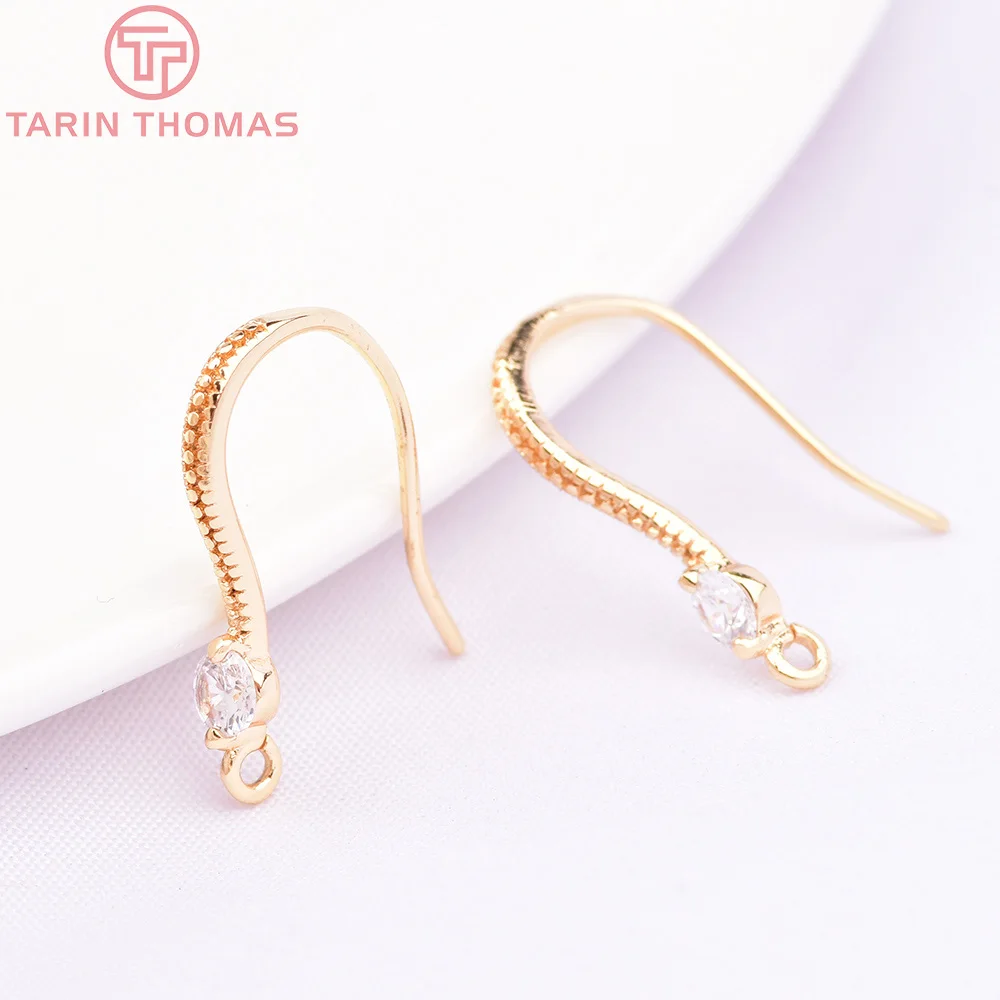 (2503) Height 17MM 24K Champagne Gold Color Plated Brass with Zircon Earrings Hook High Quality Diy Jewelry Accessories