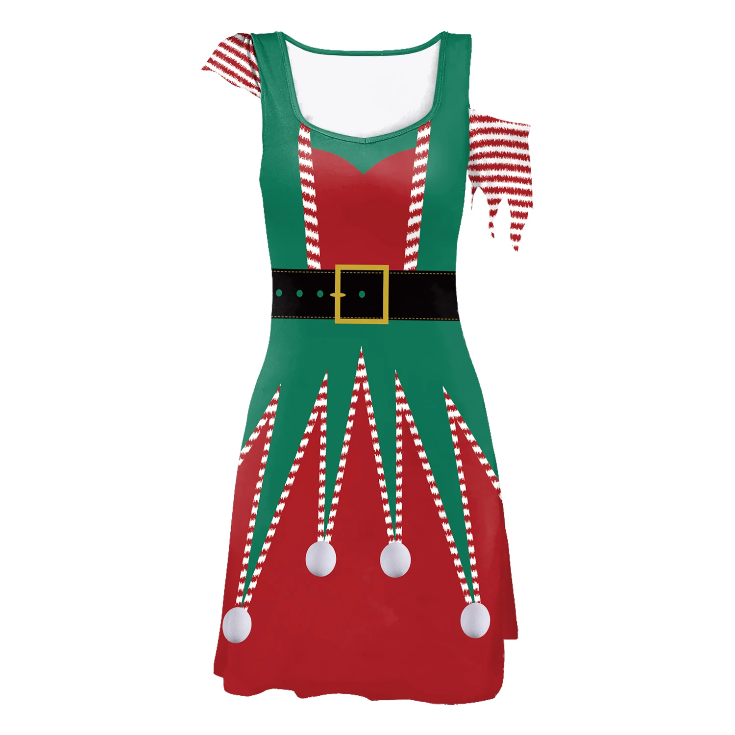 Zawaland Xmas Couple Costume Suits Christmas Carnival Cosplay Clothes Green Santa Elf Woman Dresses Leggings Stage performance