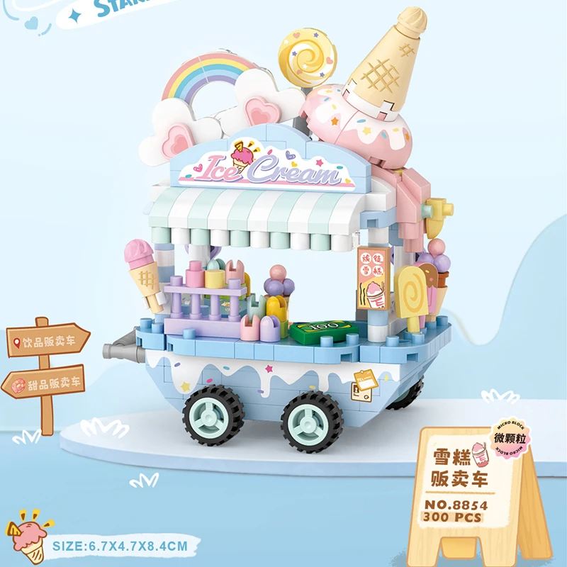 Architettura fai-da-te Ristorante Caffetteria Gelato Negozio di auto Street View Kit di blocchi di costruzione Ragazze Mattoni Modello classico Giocattoli per bambini