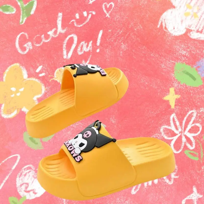 

Sanrios Cute Slippers Children Kuromi Cartoon New Summer Indoor Super Soft Slip Bathing Sandals Girl Casual Comfortable Outdoor