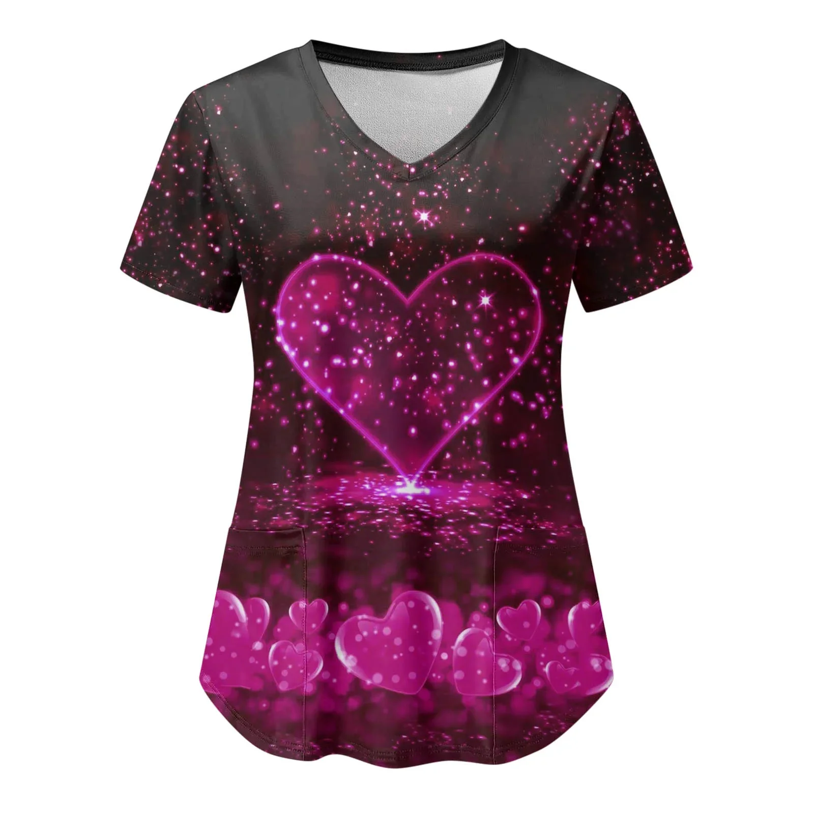 Tops de uniforme de enfermera para el Día de San Valentín, Camiseta con cuello en V, ropa de Hospital para mujer, Camiseta con bolsillo para mujer, camisetas 2024