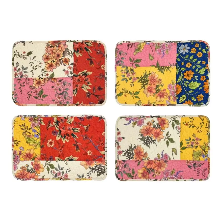 

Набор из 4 стеганых салфеток с цветочным узором, 13x19 дюймов, хлопковые, двусторонние, винтажный декор для стола в стиле фермерского дома, пэчворк, оригинальный цветочный дизайн