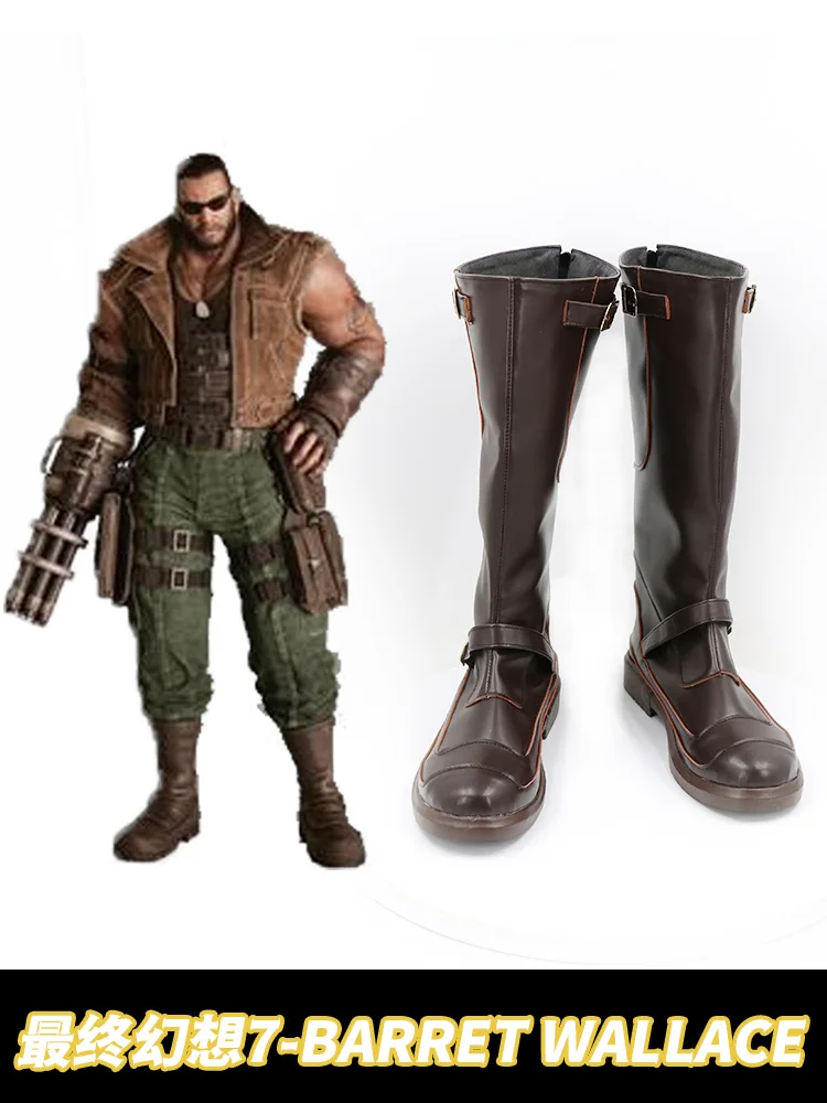 Game FF7 Barret Wallace Cosplay Shoes PU Leather Shoes Halloween Carnival Boots Cosplay Props Custom Made