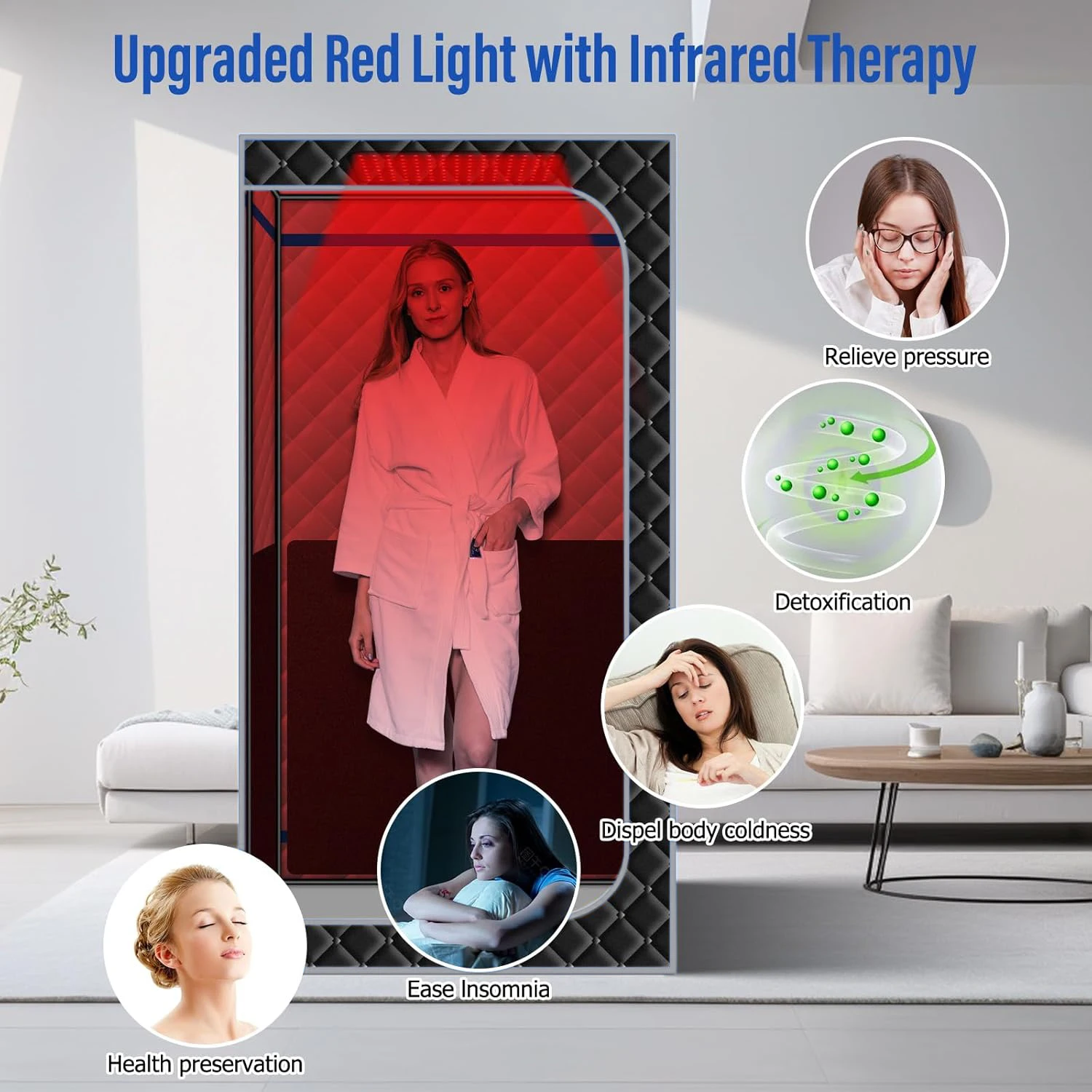 Portable Infrared Sauna for Home Personal Home Spa with Remote Control Heating Foot Pad with Reinforced Chair Red Light Foldable