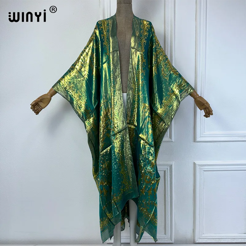 Winyi Bikini Cover-Ups Fashion Print Vrouwen Zomer Kleding Kimono Jurk Strandkleding Zwempak Strand Cover Up Maxi Jurk Abaya