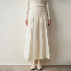 High-end Spring Autumn and Winter 100% Cashmere New Women's High Waist Pleated Skirt Fashion A Word Knit Bottomed 5Colors