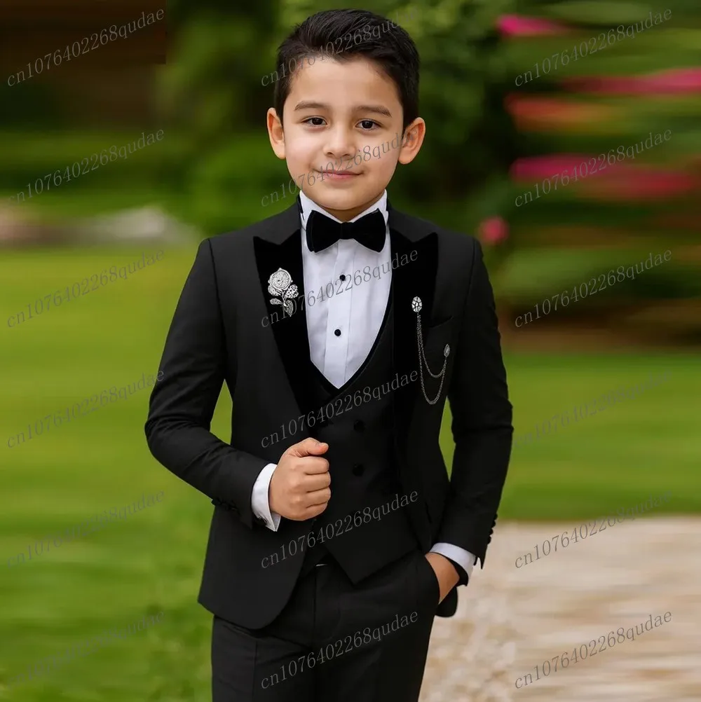 

Customize Black Boy's Suit Formal Occasion Kids Tuxedo Toddler Children Clothes Boys Attire 3 Piece Set Jacket Vest Pants