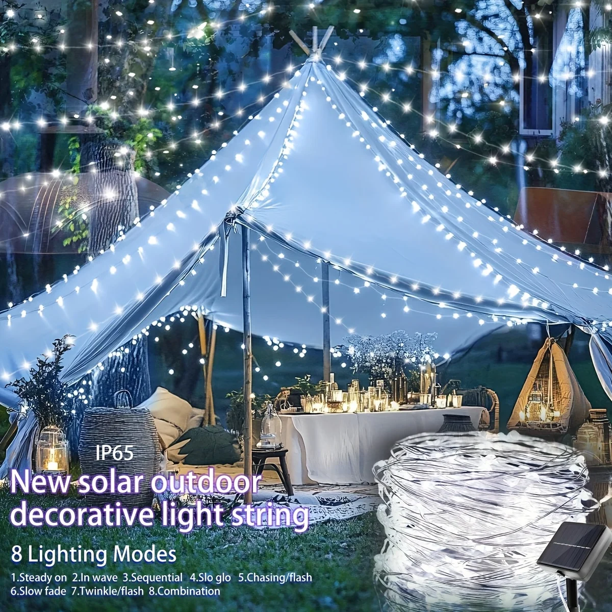 Guirnaldas de luces alimentadas por energía Solar LED, guirnalda impermeable, decoración de hadas para árboles de jardín, Fiesta al aire libre, bodas, Navidad y Halloween
