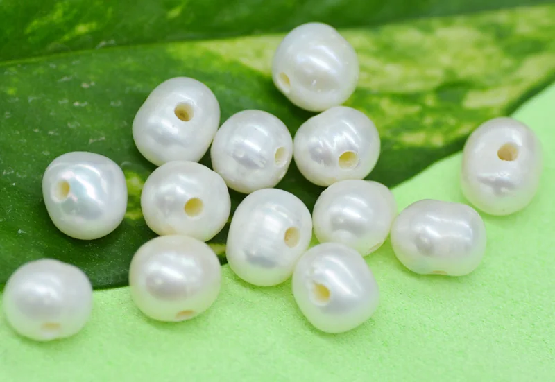 Best Sales!!!  300pcs  2mm Big Hole Freshwater Pearl, 9-10mm White potato pearl for jewelry making