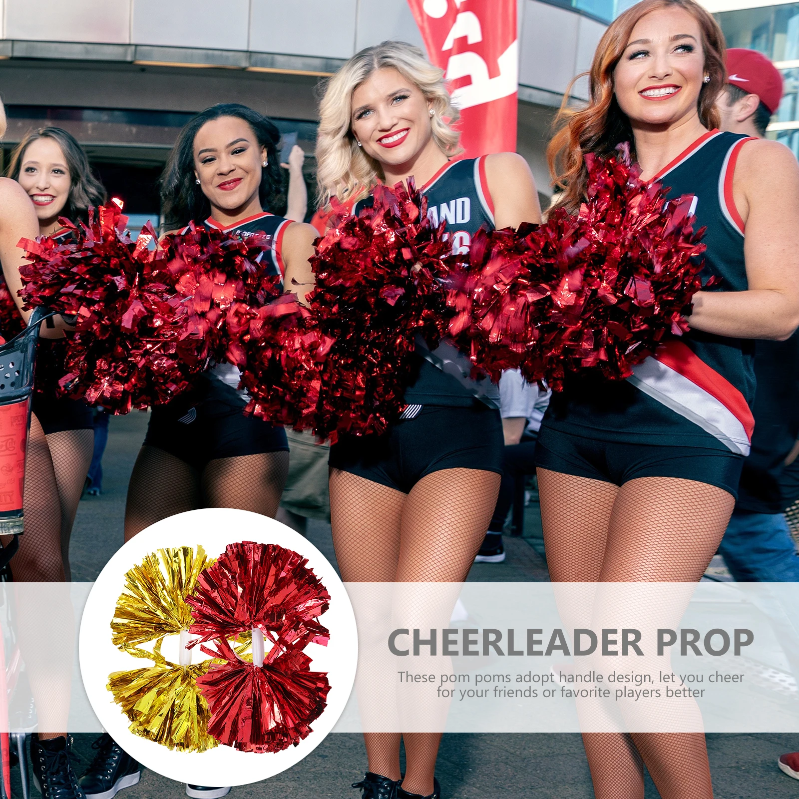 2Pcs Cheerleading Pom Poms Mixed Colors High Quality Smooth Handle Easy Grip for School Competitions Dance Teams Party