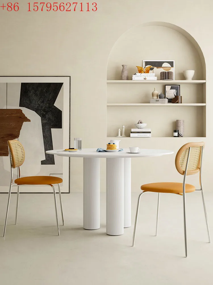 

Круглый стол из каменной плиты динозавра для небольшой квартиры с тихим ветром, белый, взрывной крем Xiaohongshu, круглый, Deli Feng