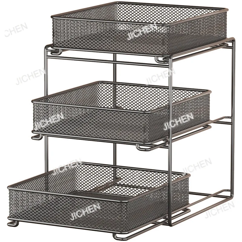 

Kitchen Lower Sink Shelf Layered Basket Cabinet Drawer Pull-up Double Layer Storage Bowl Pot Rack