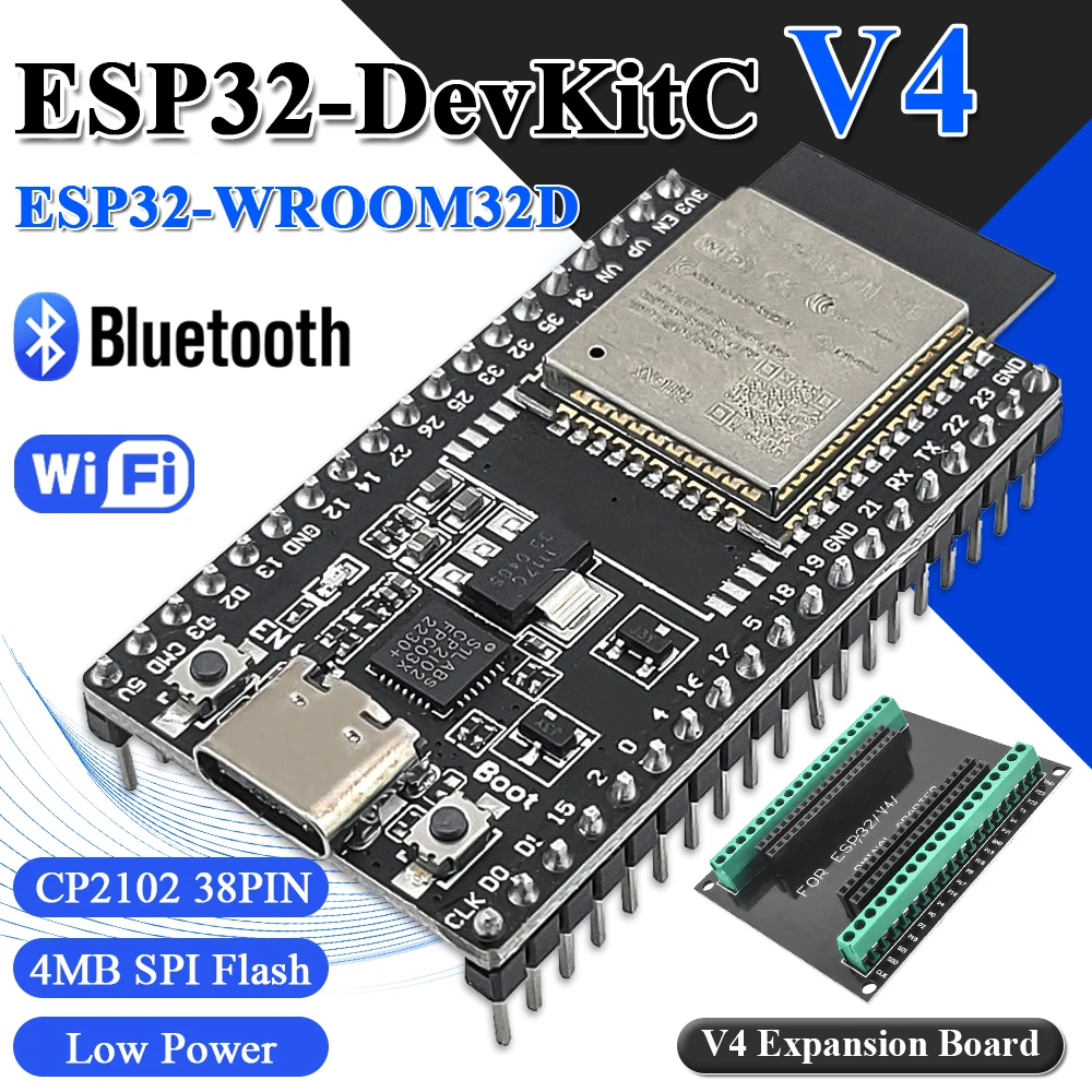 ESP32-32D Development Board with GPIO Expansion Board Kit ESP32-32D BT Wifi Module USB Type-C 38PIN CP2102 ESP32-DevKitC view 2