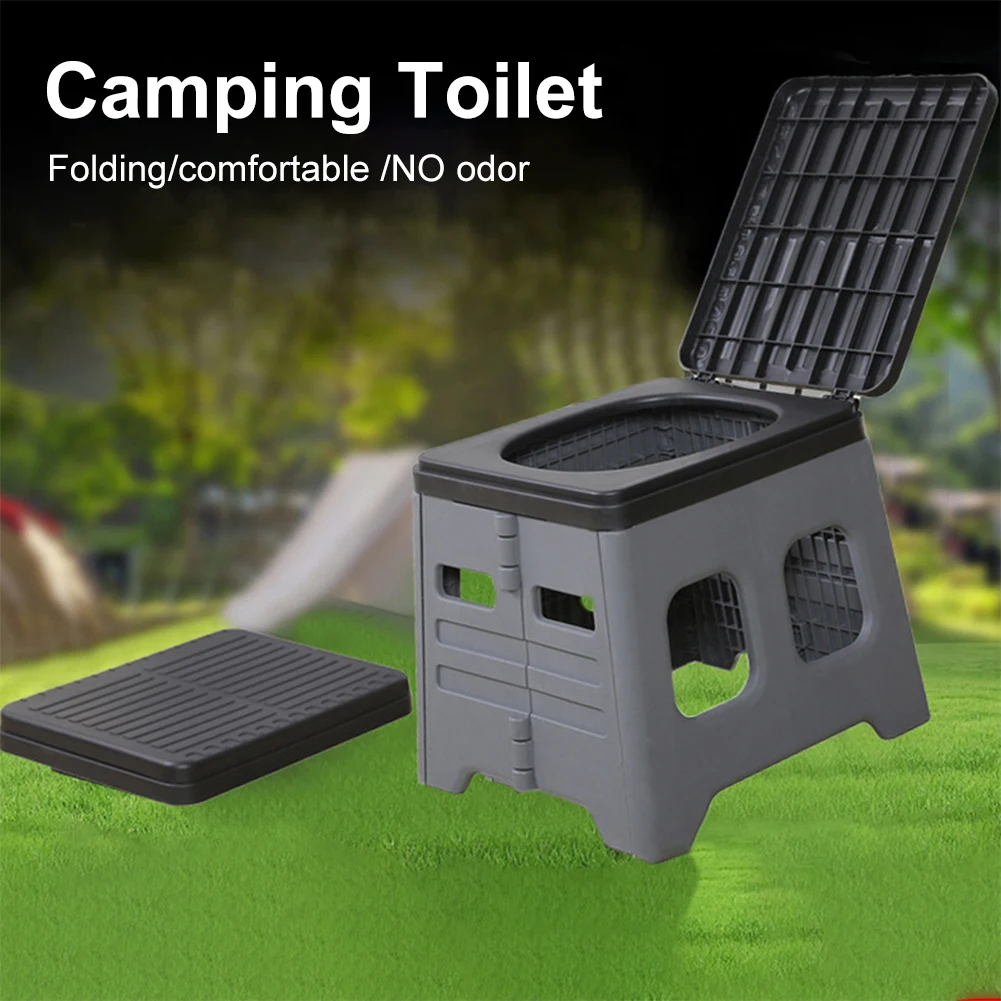 Portable Folding Toilet with Lid Foldable Outdoor Camp Toilet Multifunctional Folding Truck Toilet for Camping Travel