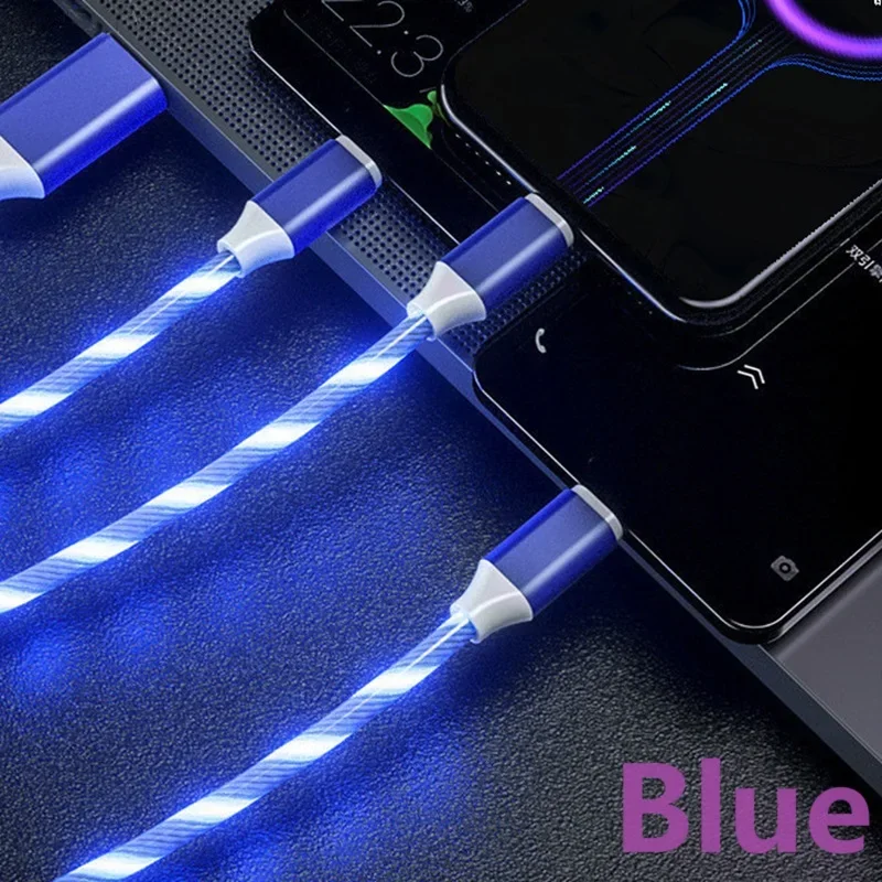 3-IN-1 Streamer Charging Cable Suitable for iPhone Android TypeC Mobile Phone One Split Three Growing LED Fast Charging Luminous image 3