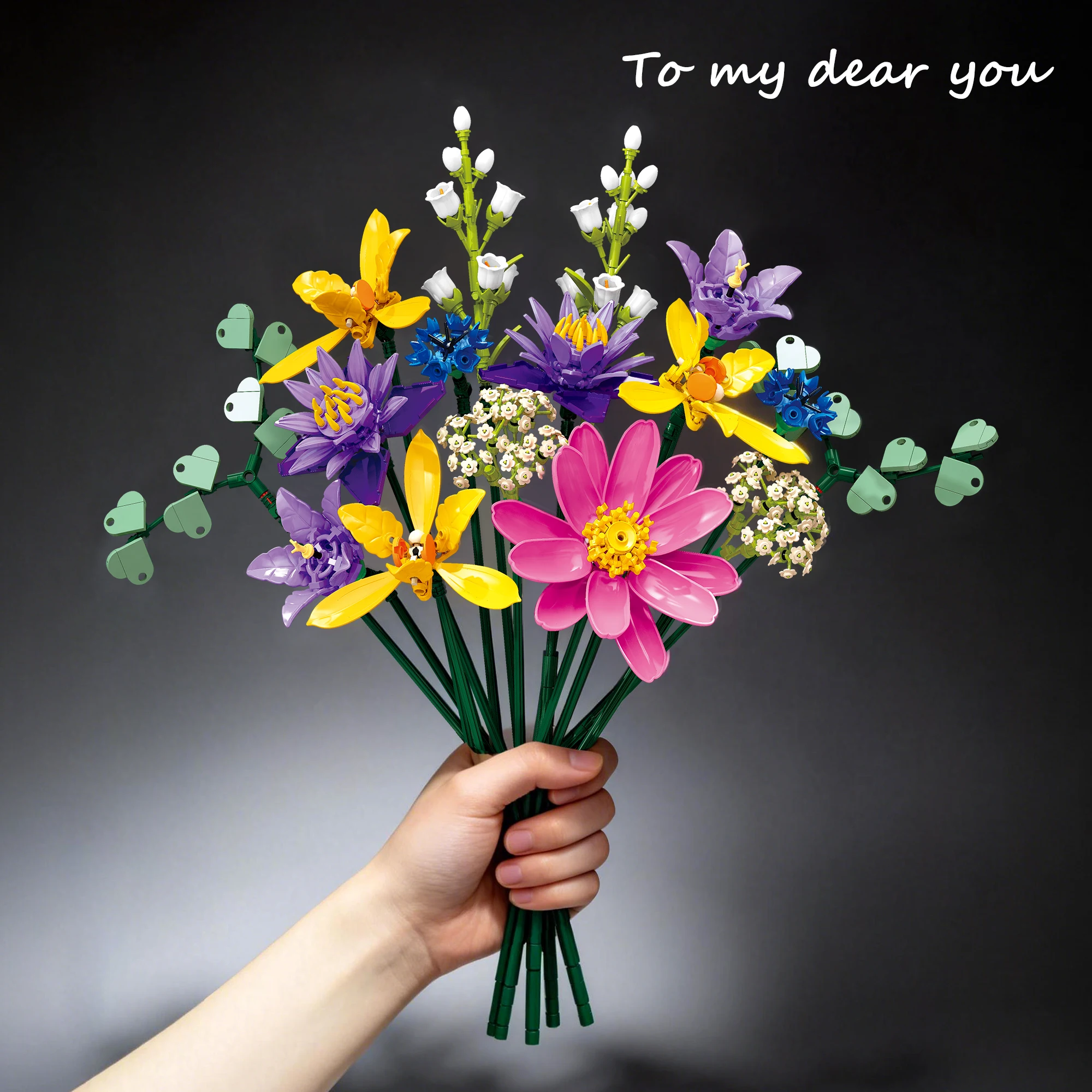 KNEW BUILT Baustein-Blumenstrauß – Geschenk zum Jahrestag, zur Hochzeit, zum Valentinstag für sie, Puzzle-Spielzeug für Kinder, DIY-Desktop-Dekoration – Detail 5