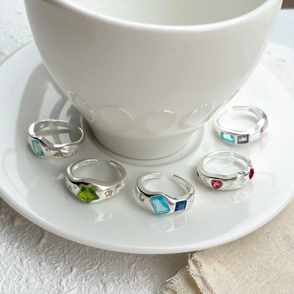 Minimalist Handmade Zircon Ring Simple Design Retro Texture Crystal Ring Matte Finish Irregular Shape Opal Ring Girls Gift