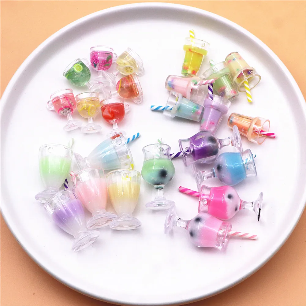 5-10pcs Mix Colors 3D Mini Plastic Goblet Simulation Fruit Juice Bubble Tea Straw Cup DIY Jewelry Pendant Accessories