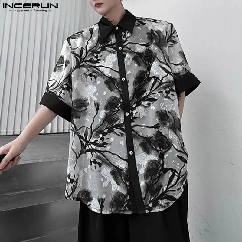 

INCERUN Men's Shirt Printing Lapel Short Sleeve Button Summer Casual Men Clothing Korean 2024 Streetwear Fashion Shirts S-5XL