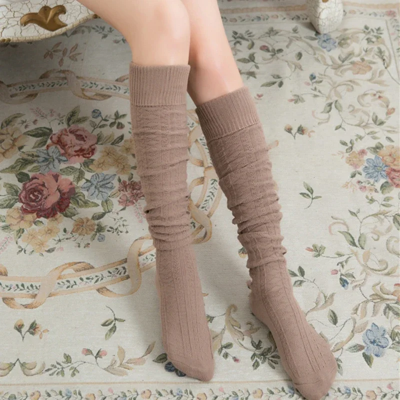 1 Pair of Ladies Spring and Autumn Department Lengthened Twist Long Tube Retro Student Thick Needle Cotton Knee Socks