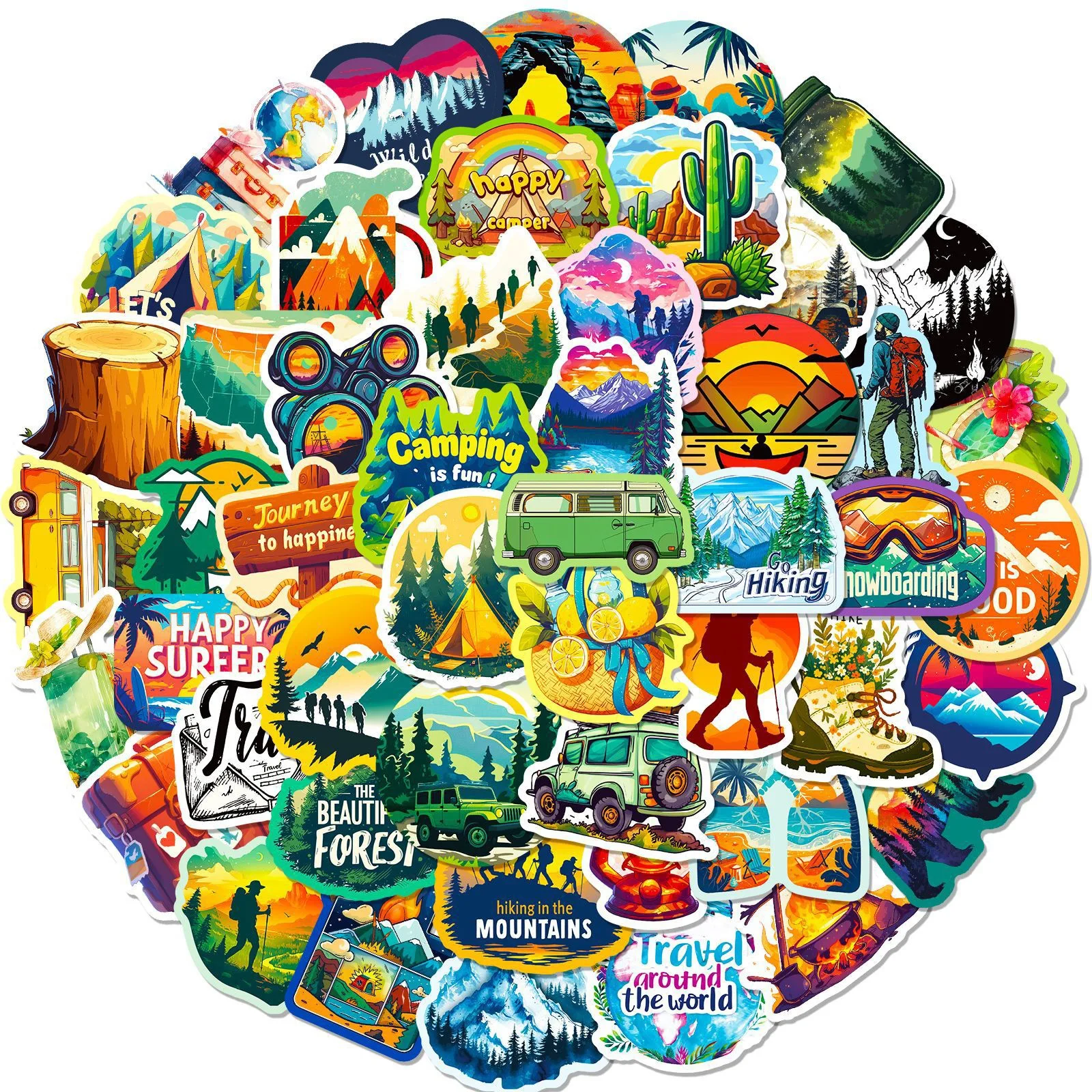 10/50Pcs Outdoor Camping Hiking Travel Stickers Beautiful Scenery Decals Water Bottle Fridge Phone Laptop Cool Car Sticker Toy