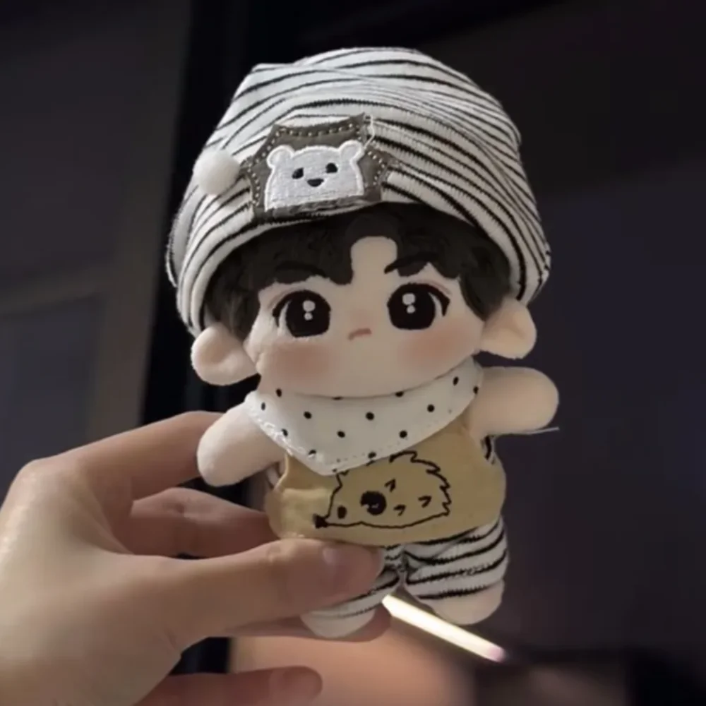 고슴도치 티셔츠 10cm 면 인형 옷 세트 귀여운 인형 옷 재미있는 줄무늬 모자 인형 드레스업 세트 인형 액세서리