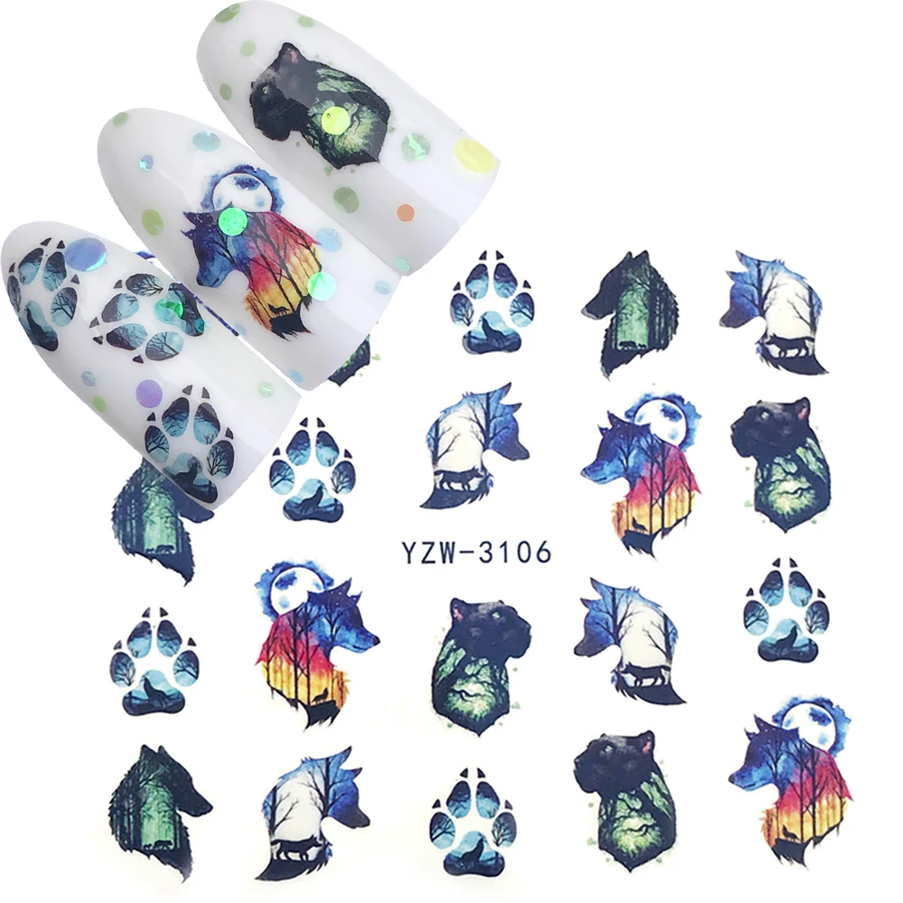 Animal Wolf Fox Nail Stickers Water Transfer Sticker Nail Art Sticker Water Decal Flower Colorful Flowers All For Manicuring