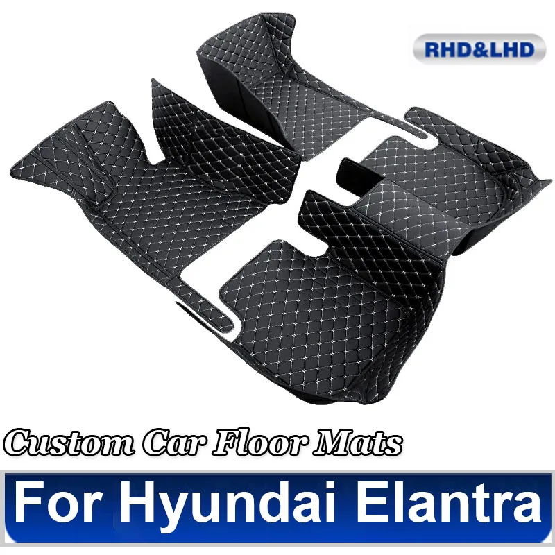 Car Floor Mats For Hyundai Elantra Avante AD MK6 2017~2020 Luxury Leather Mat Auto Carpet Rug Set Interior Parts Car Accessories