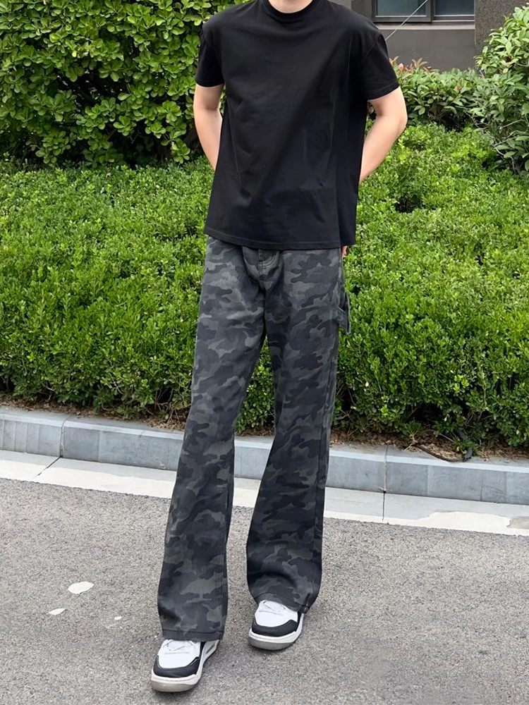 

Retro American Camouflage Jeans Men's Trendy High Street Workwear Pants Slim Straight Leggings Autumn Fashion Youth Style