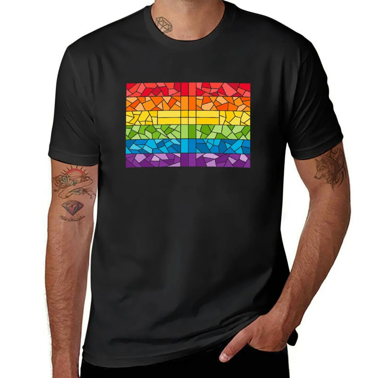 Rainbow Stained Glass Cross - Alternate T-Shirt plus size tops anime summer top customs black t shirts for men