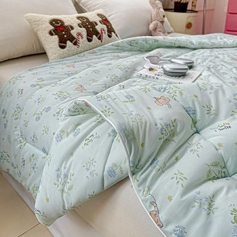 Baby-Grade Naked Sleeping Summer Cool Quilt Skin-Friendly Air Conditioning Blanket for Dorm Cute Printed Quilted Home Textile