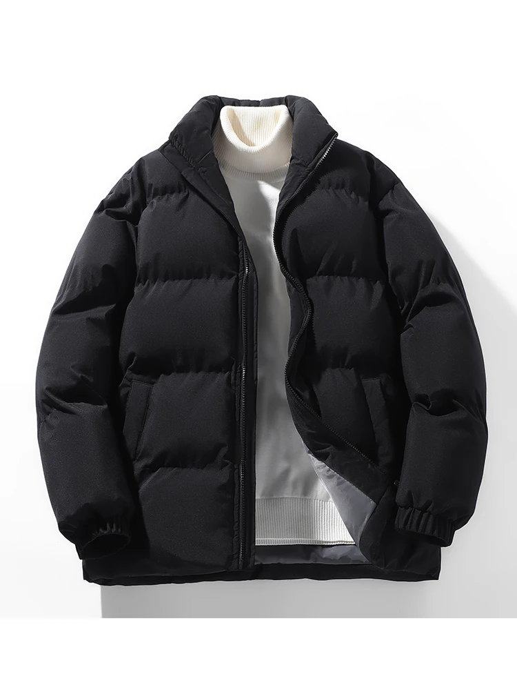

Men's Thiened Cotton Jaet Stand Collar Warmth Outerwear Winter Anti-Cold Faionable Versatile Youth Casual Zipper Closure