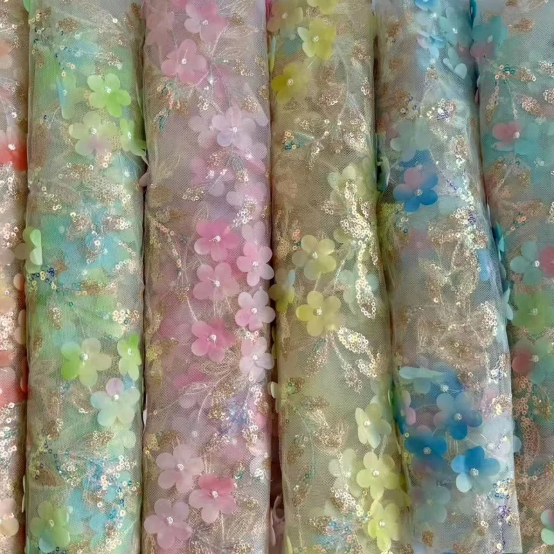 Floral Embroidered Mesh Fabric for DIY Sewing Handmade Dress Garment Accessories Clothing Fashion Designer Fabrics Cloth