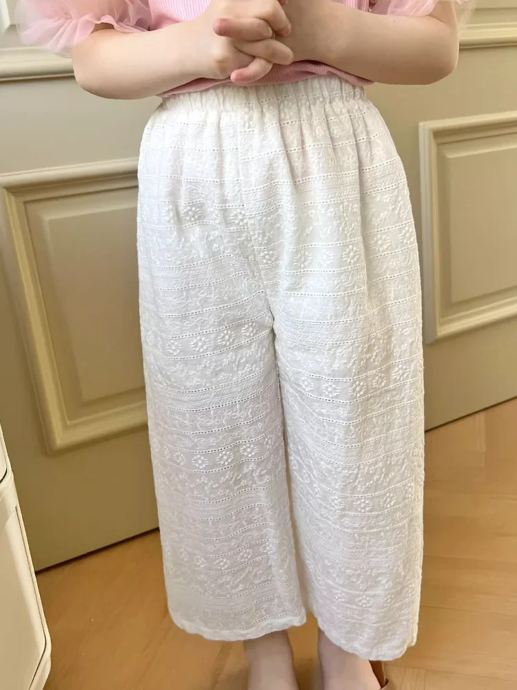 Spring Summer Girls Ruffle Pure Color Long Pants Children Lightweight Breathable Casual Pants Baby Pants D047 Faion Set