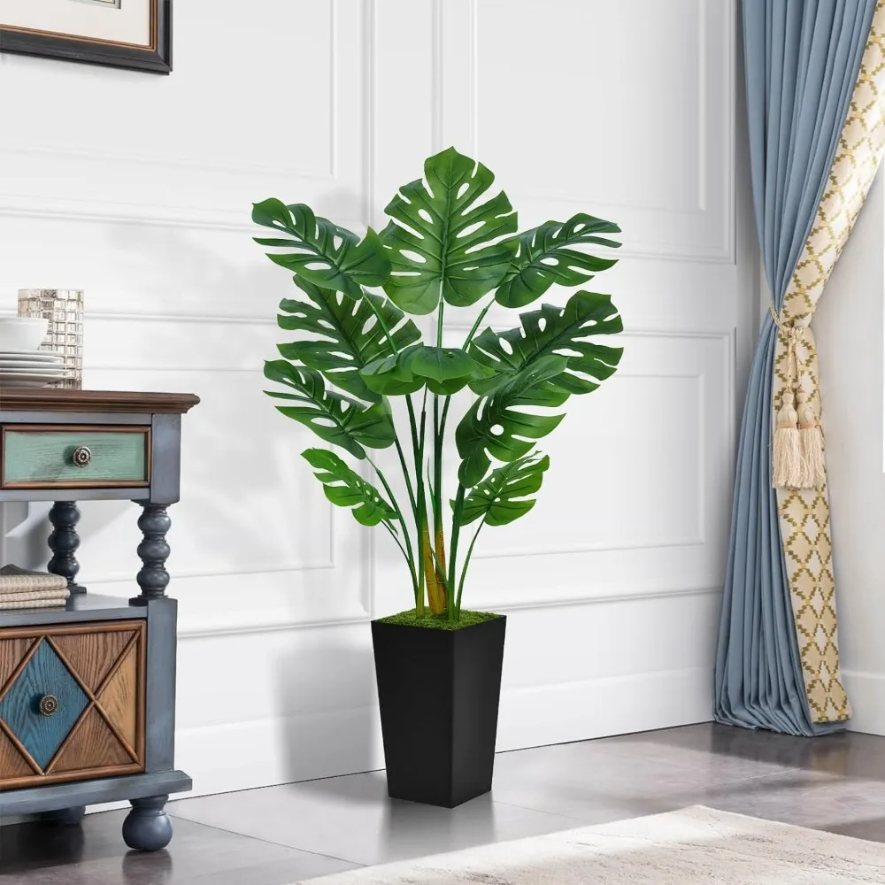 Artificial Plant Faux Tropical Palm Tree With Black Tall Planter - Artificial Tree for Home Office Living Room Decor Indoor