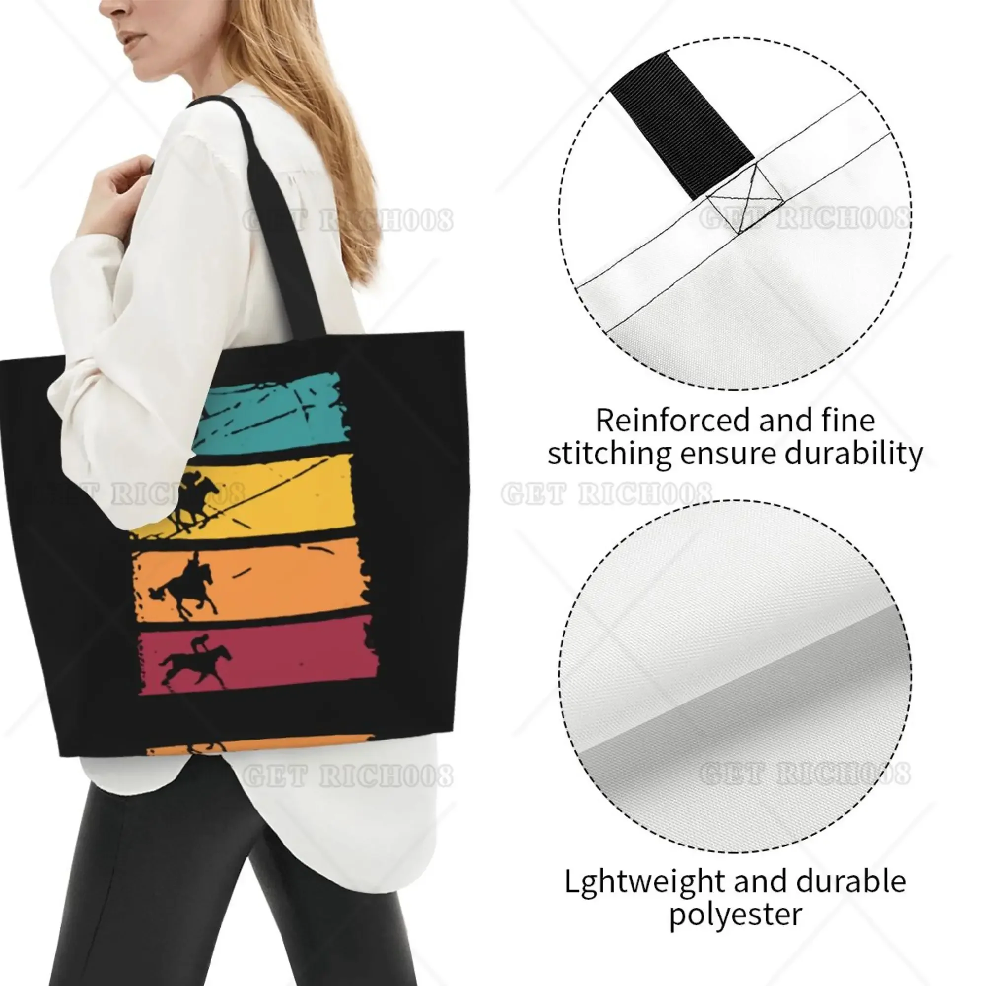 Running Horse Retro Shoulder Shopping Bag for Women Men Work Outdoor Supermarket Tote Bag Reusable Shopping Bag Fashion