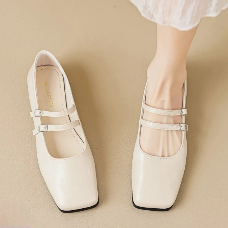 

Женские весенне-осенние новые модные туфли Мэри Джейн на низком каблуке, французские модельные туфли с квадратным носком и двойной пряжкой