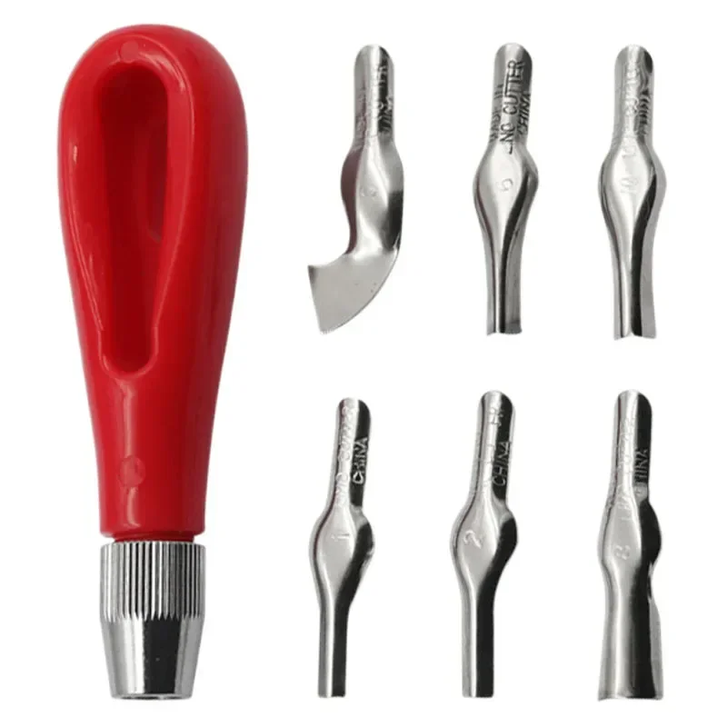 1 Set Carving Knife Kit 6 Knife Head Round Handle Engraving Knife Portable Seal Making Engraving Tool School Art Supplies