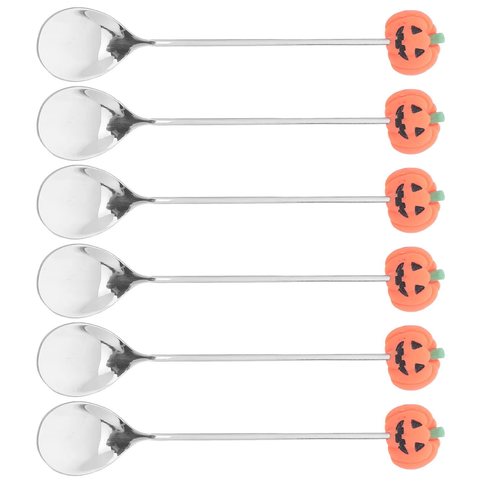 6Pcs Halloween Pumpkin Spoons Stainless Steel Heavy Duty Dessert Spoons Cake Spoon Set Multipurpose Halloween Tableware