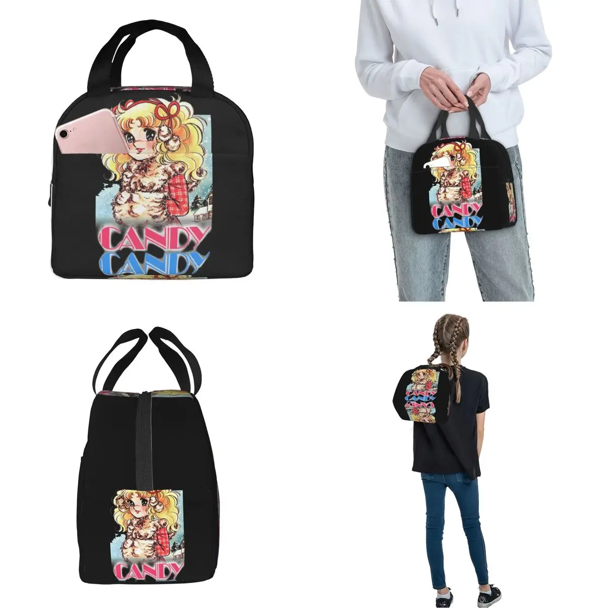 Candy Candy Candy Logo Isolados Lunch Bags, Cooler Bag, Lunch Container, Anime, anos 80 Manga, Tote Grande, Food Box, Office Piquenique