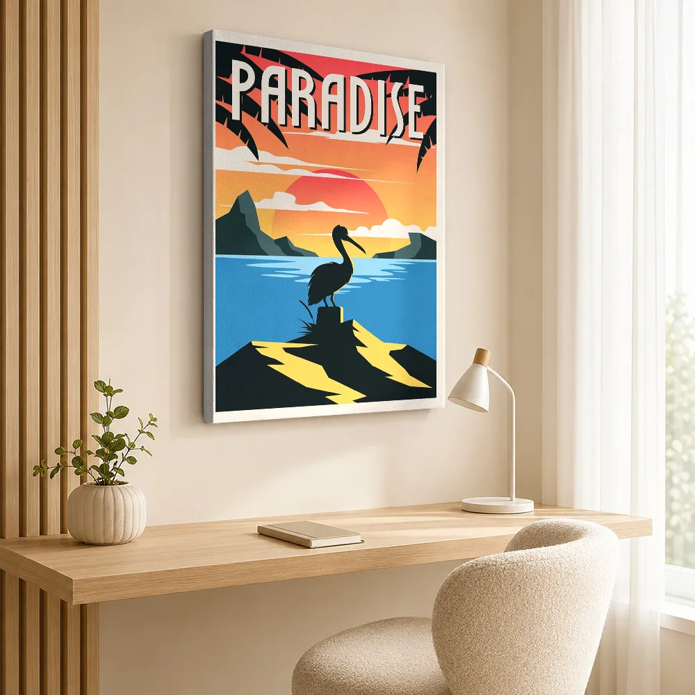 Paradise beach Framed Canvas Print Poster Personalized Photo Travel Landscape Canvas Wall Art for Hotel Living Room Decoration