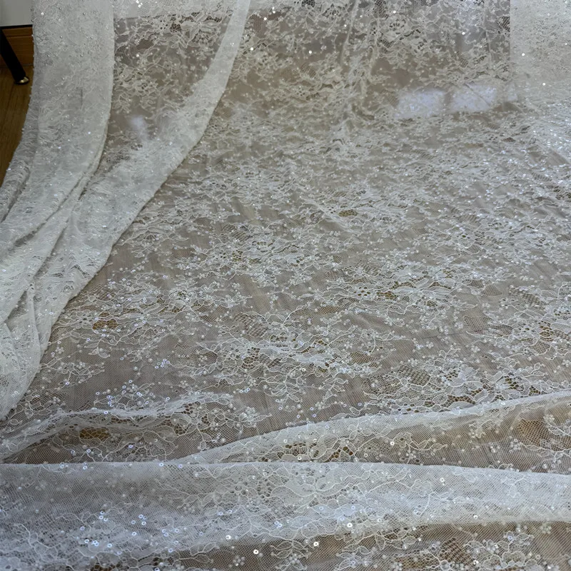 

3 Yards This Floral Embroidery Fabric Fused with Pearl Sequins Is The Ideal Fabric for Creating Gorgeous Wedding Dresses