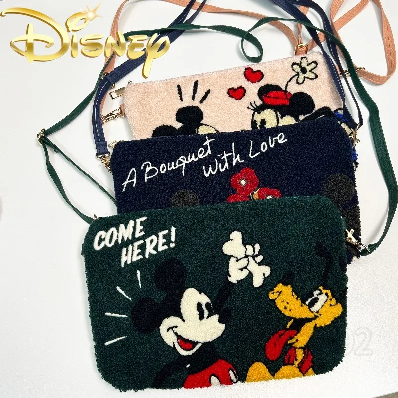 Disney Mickey and Minnie Mouse New Plush Wallet Cartoon Embroidered Plush Shoulder Bag Fashion Plush Women's Crossbody Bag